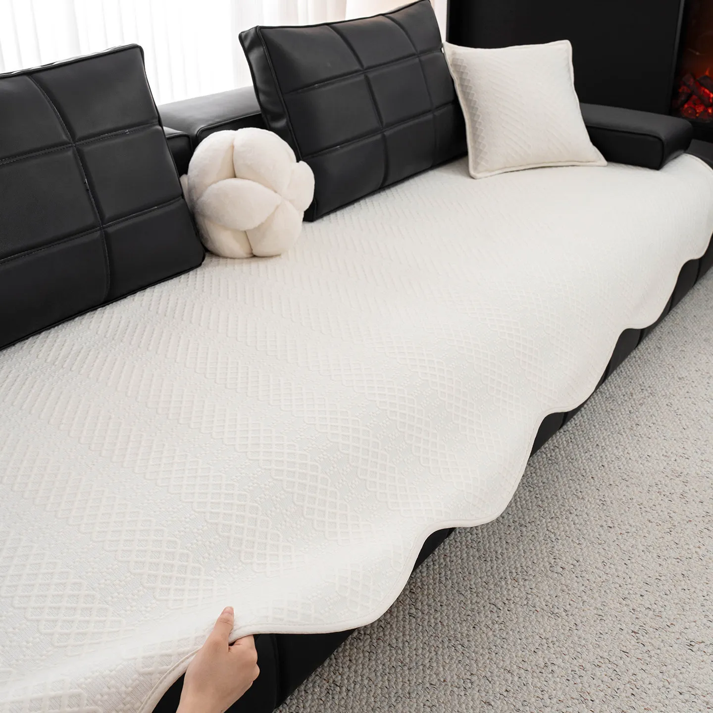 Coussin de Canapé en Soie Glacée Antidérapant Tapis Rafraîchissant d'Été Housse Gaufgé Géométrique Salon Textile Protecteur