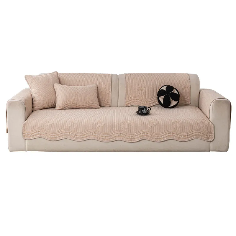 Cojín de Sofá de Algodón Estilo Crema Francesa Color Sólido Funda Bordada Cubierta Decorativa Para Hogar Sala de Estar