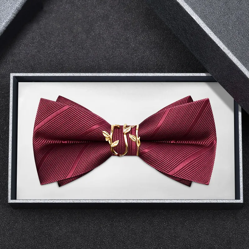 Farfallino da Uomo in Seta di Poliestere Matrimonio Formale Affari Papillon con Decorazione in Foglia di Metallo Elegante Collo per Sposo Testimoni