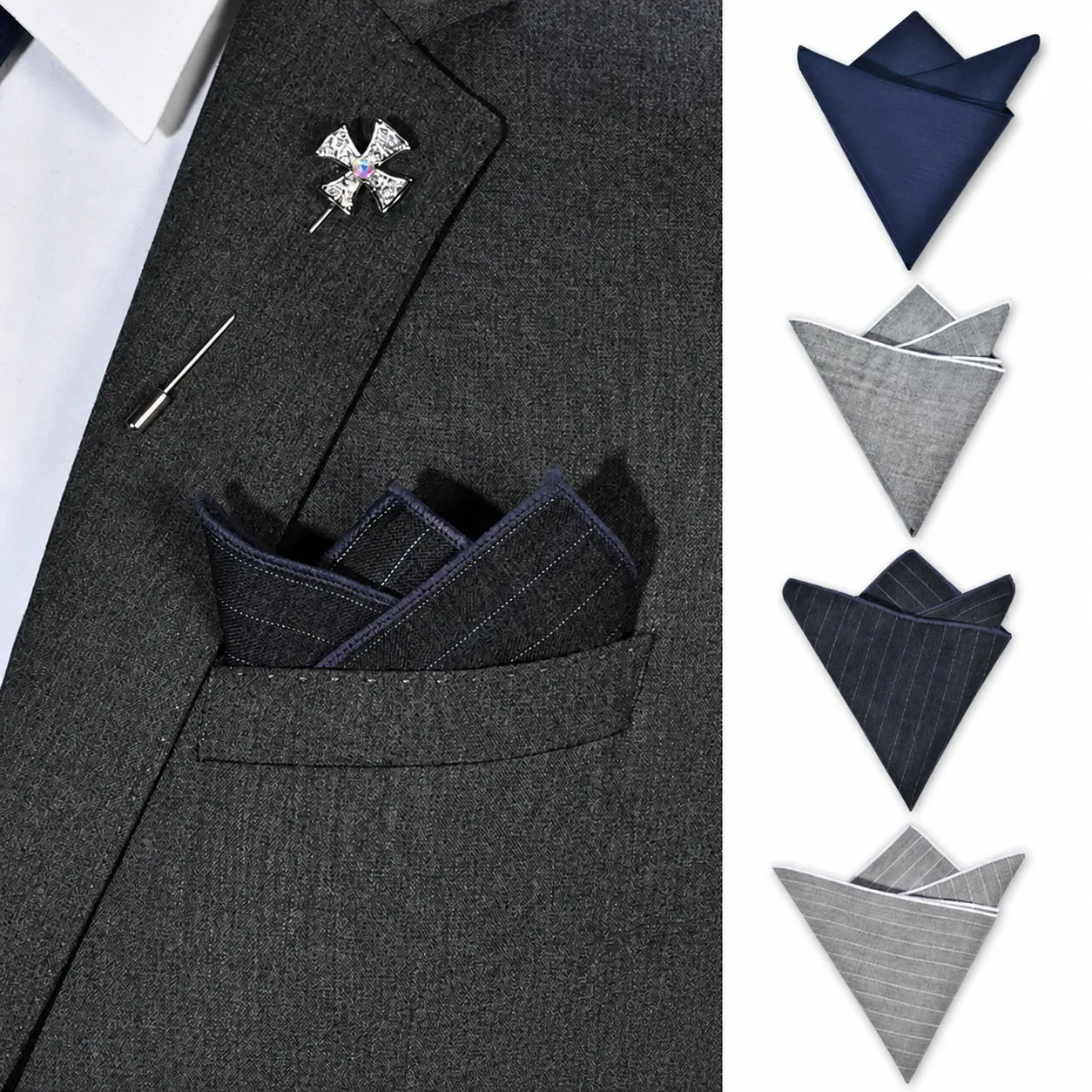 Men's Wool Pocket Square Business Formal Suit Hanky Solid Color Striped Gentleman Wedding Pocket Square Accessories
