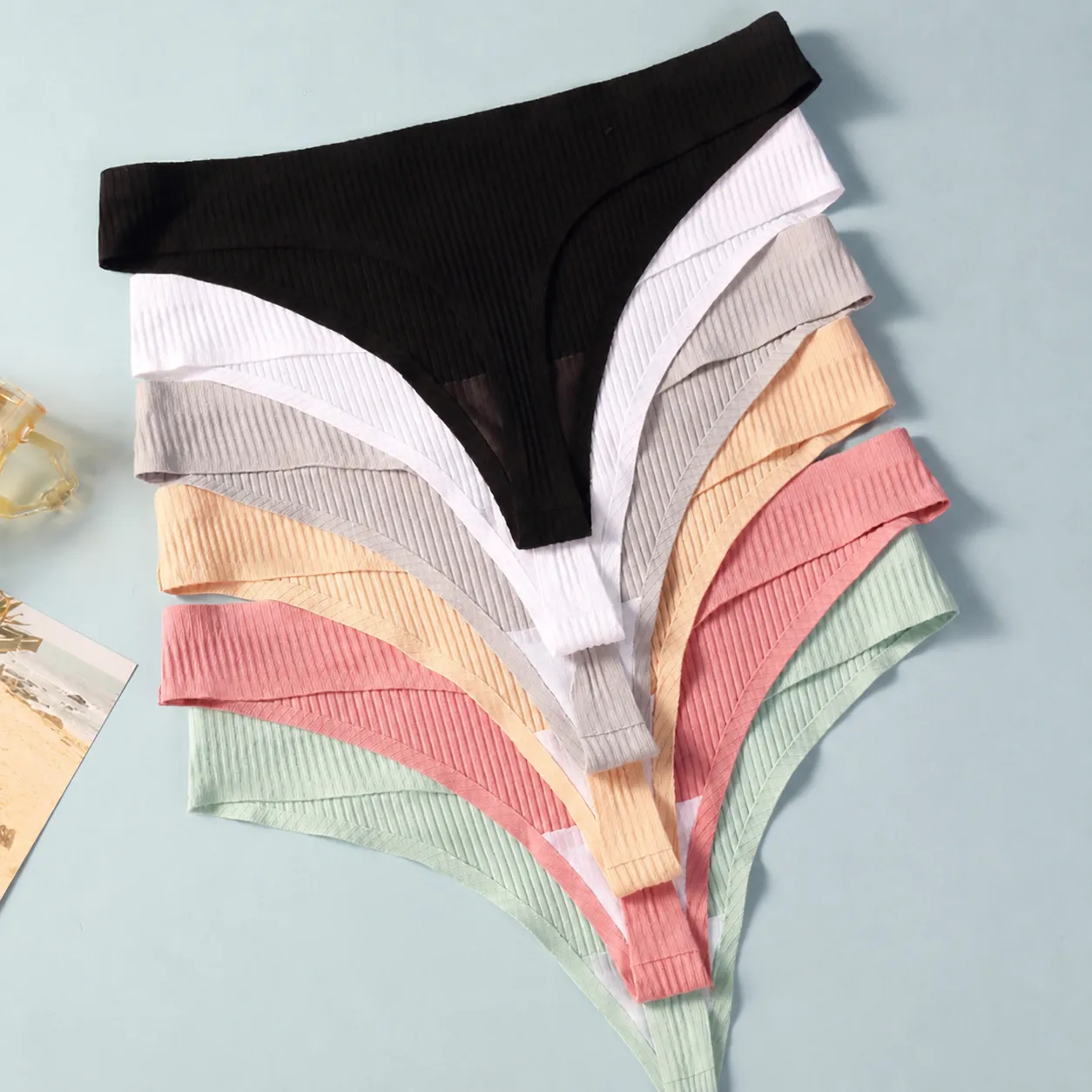Damen Tief Geschnittener Nahtloser Tanga Baumwolle Gerippt Einheitsfarbe Atmungsaktiv Bequeme Slips Sexy Unterwäsche