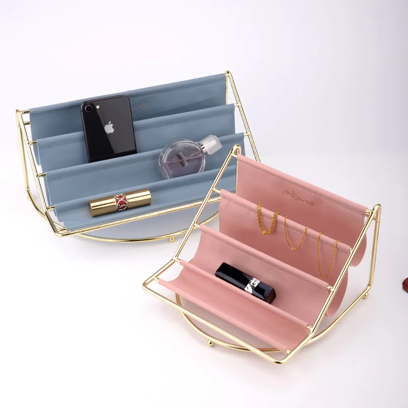 Étagère de Rangement de Bureau en Cuir PU Minimaliste Organisateur en Fer Multicouche pour Bureau Dortoir Maquillage