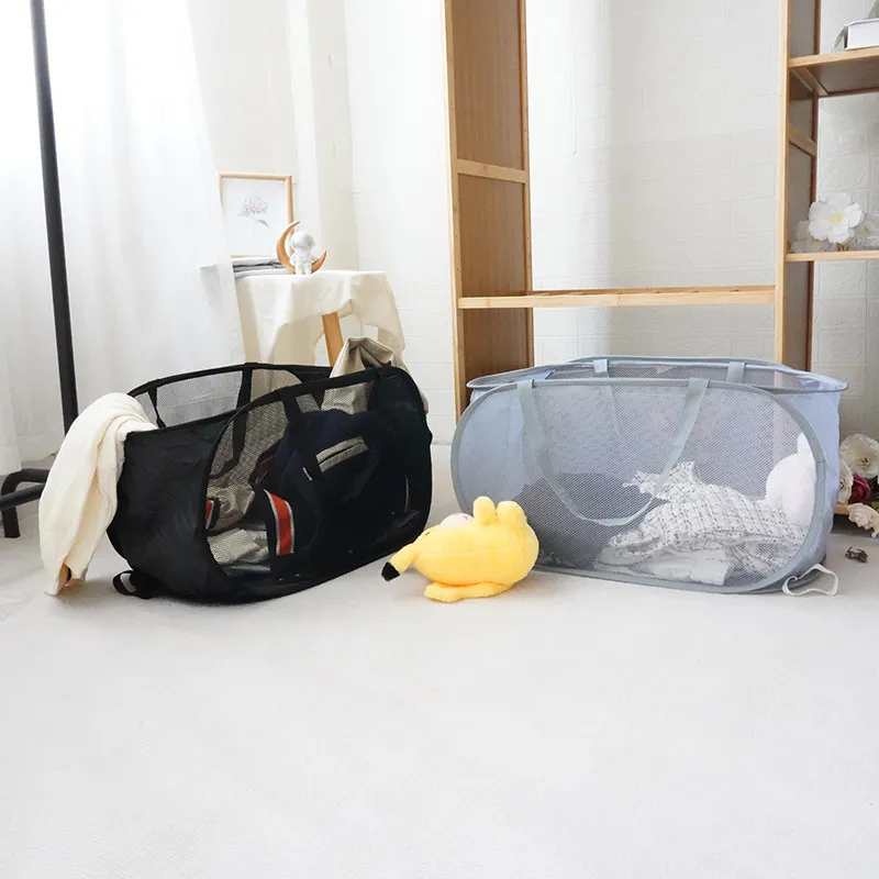 Portable Foldable Laundry Basket Large Capacity Mesh Laundry Hamper Breathable Clothes Storage Organizer For Bathroom Bedroom