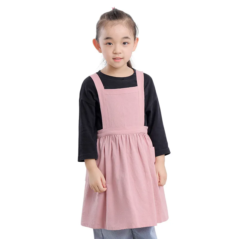 Grembiule in Cotone Lino per Bambini Simpatico Cartone Animato Antivegetativo Pettorina Tasca Regolabile Pittura Artistica Cucina Grembiule