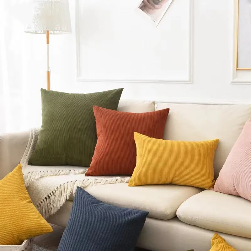 Fodera Per Cuscino Decorativa Morbida A Righe In Corduroy Minimalista Per Divano Letto Ufficio Decorazioni Per La Casa