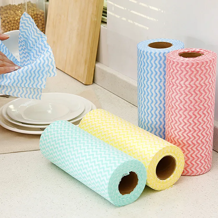 Chiffons de Nettoyage de Cuisine Jetables Non Tissés Motif Vague Chiffon à Vaisselle Absorbant d'Huile Fournitures de Ménage