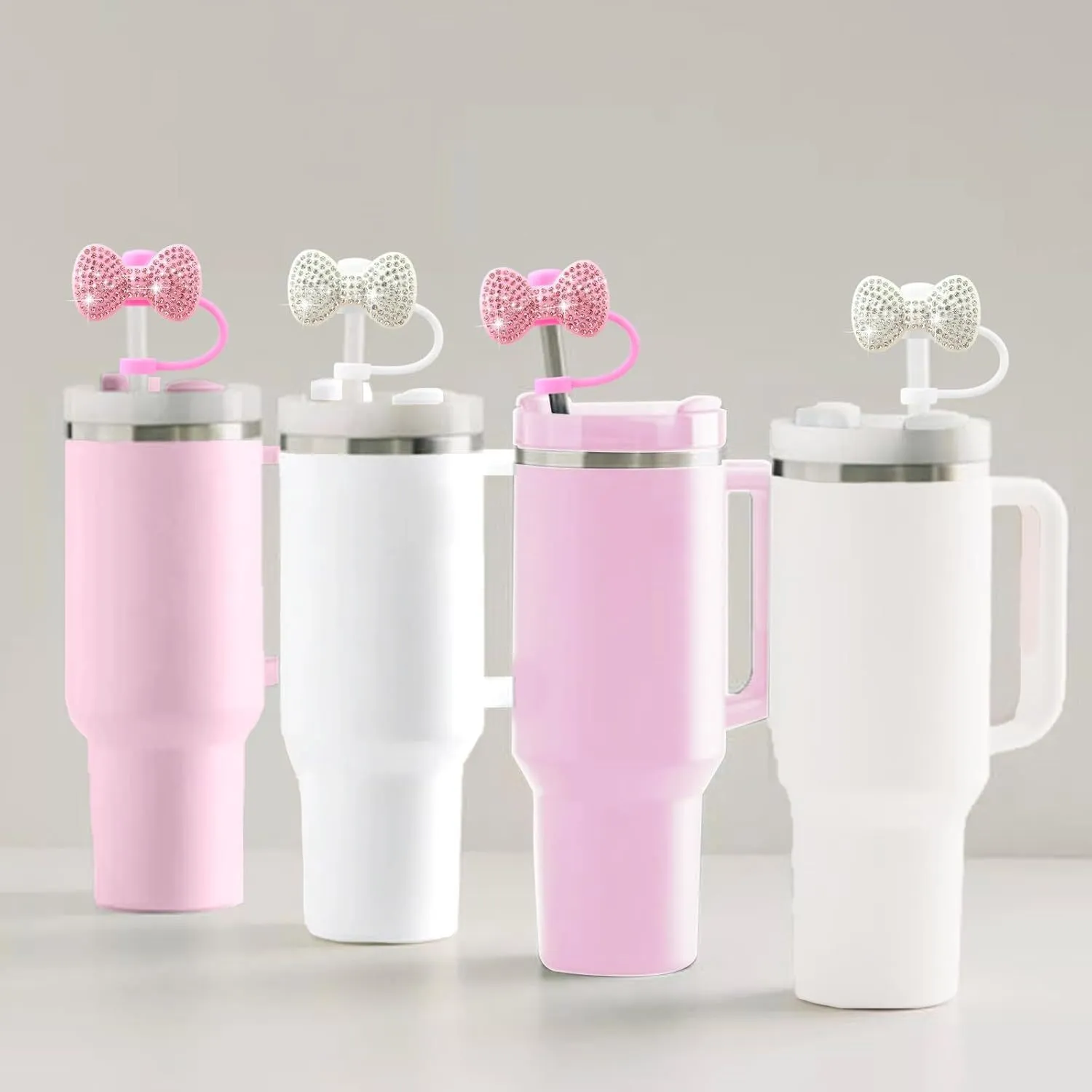 Rhinestone Bow Straw Cover Dust Plug Silicone Straw Cap Reusable Drinking Straw Accessories For Tumblers Cup Decor