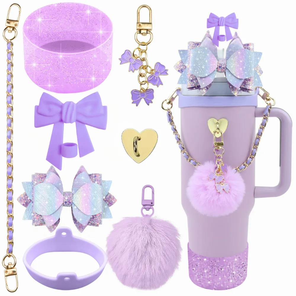 Accessoires de Bouteille d'Eau en Silicone Hotte Nœud Paille Couverture Chaîne Poupée en Peluche Charme pour Décoration de Fête de Tasse