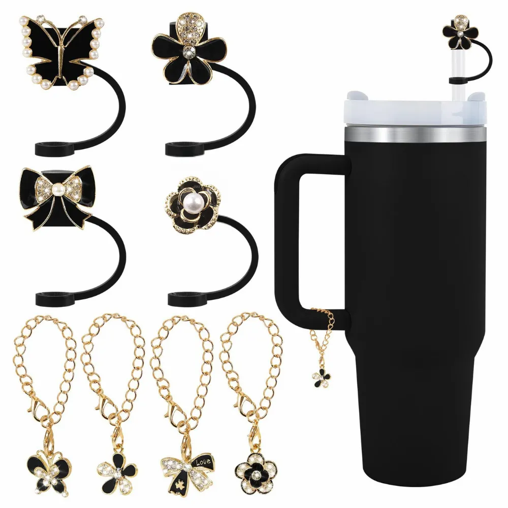 Sparkling Rhinestone Bow Straw Cover Cup Chain Decorative Dust Plug Accessories for Tumbler Drinkware