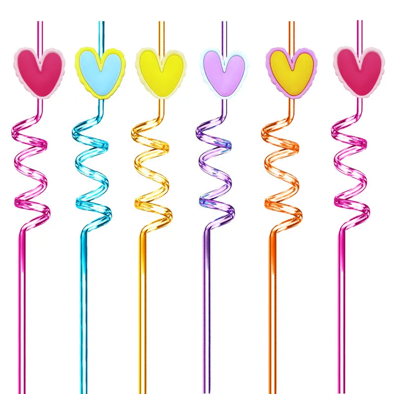 Cannucce da Bere in Plastica Riutilizzabili Con Ciondolo A Cuore Design A Onda A Spirale Cannucce Colorate Per Festa Di San Valentino