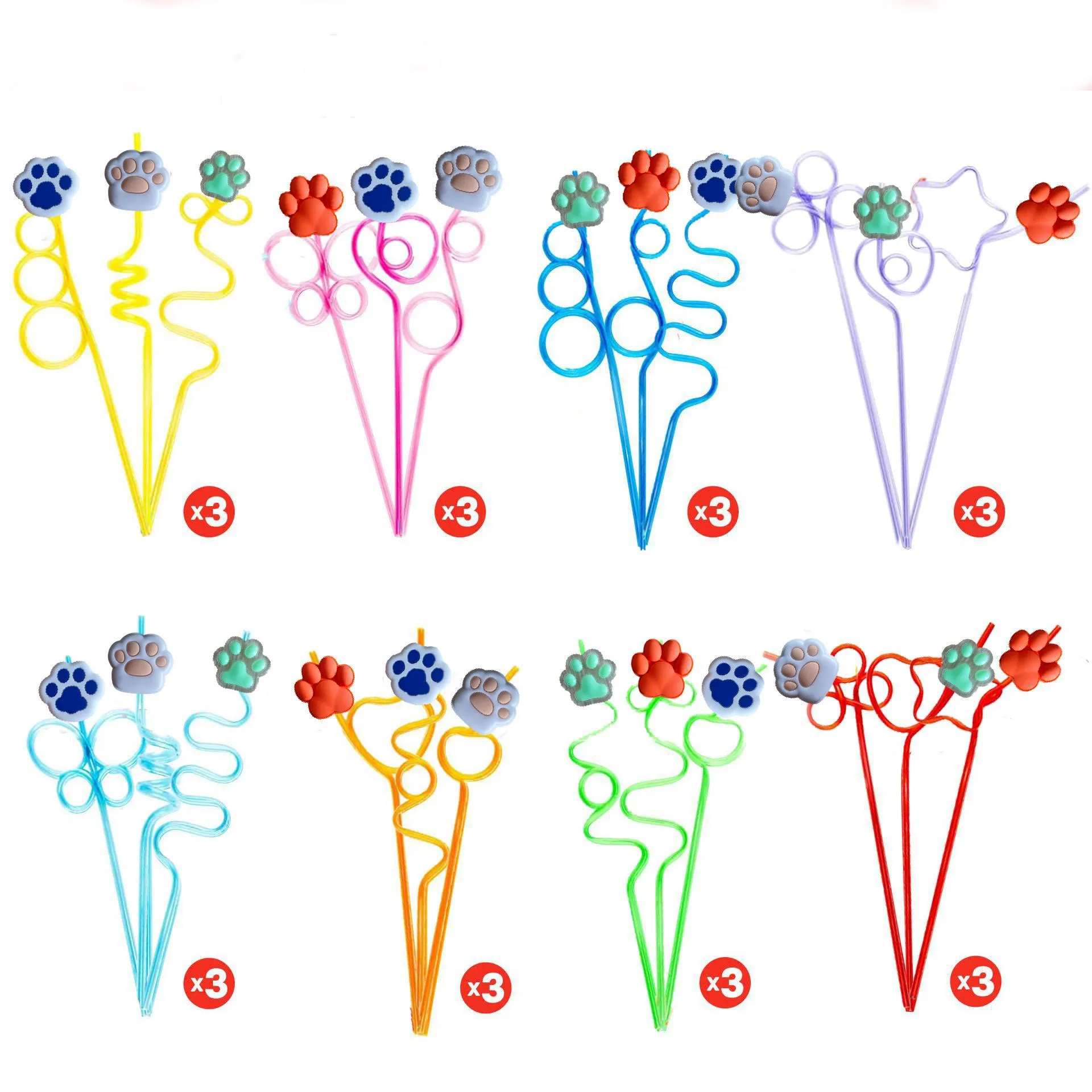 Pailles en Plastique Griffe de Dessin Animé Forme Fête Articles de Boisson Pailles Décoratives Colorées pour Fête d'Anniversaire