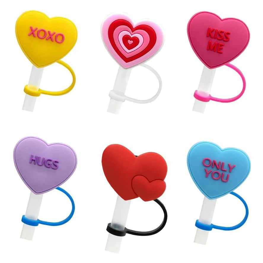 Mignons Couvercles de Paille en Silicone Forme de Cœur Embouts de Paille Réutilisables Capuchon Anti-poussière Pour Fête de Saint-Valentin