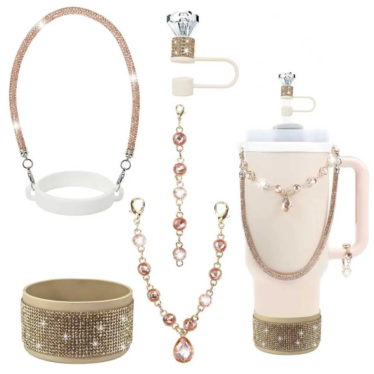 Strass Becherhülle Deckel Strohhalm Abdeckung Kette Set Glitzer Bling Trinkflasche Zubehör Dekorative Charms