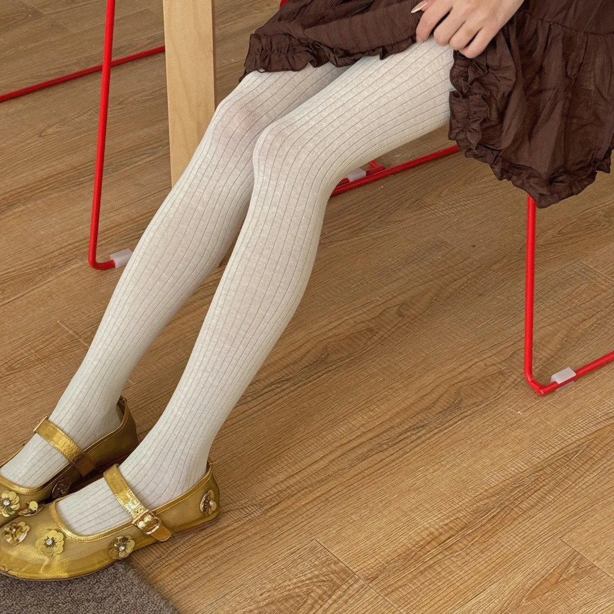 Women's Cotton Blend Vertical Striped Pantyhose Slimming Tights Casual Solid Color Spring Summer Footed Stockings