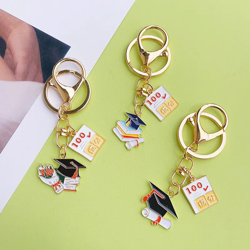 Graduation Metal Keychain Doctoral Hat Book Exam Paper Student Blessing Gift Metal Minimalist Key Ring Accessories