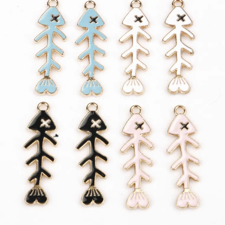 Cartoon Colorful Fish Bone Alloy Charms DIY Jewelry Making Accessories Enamel Pendants For Earrings Hair Decor