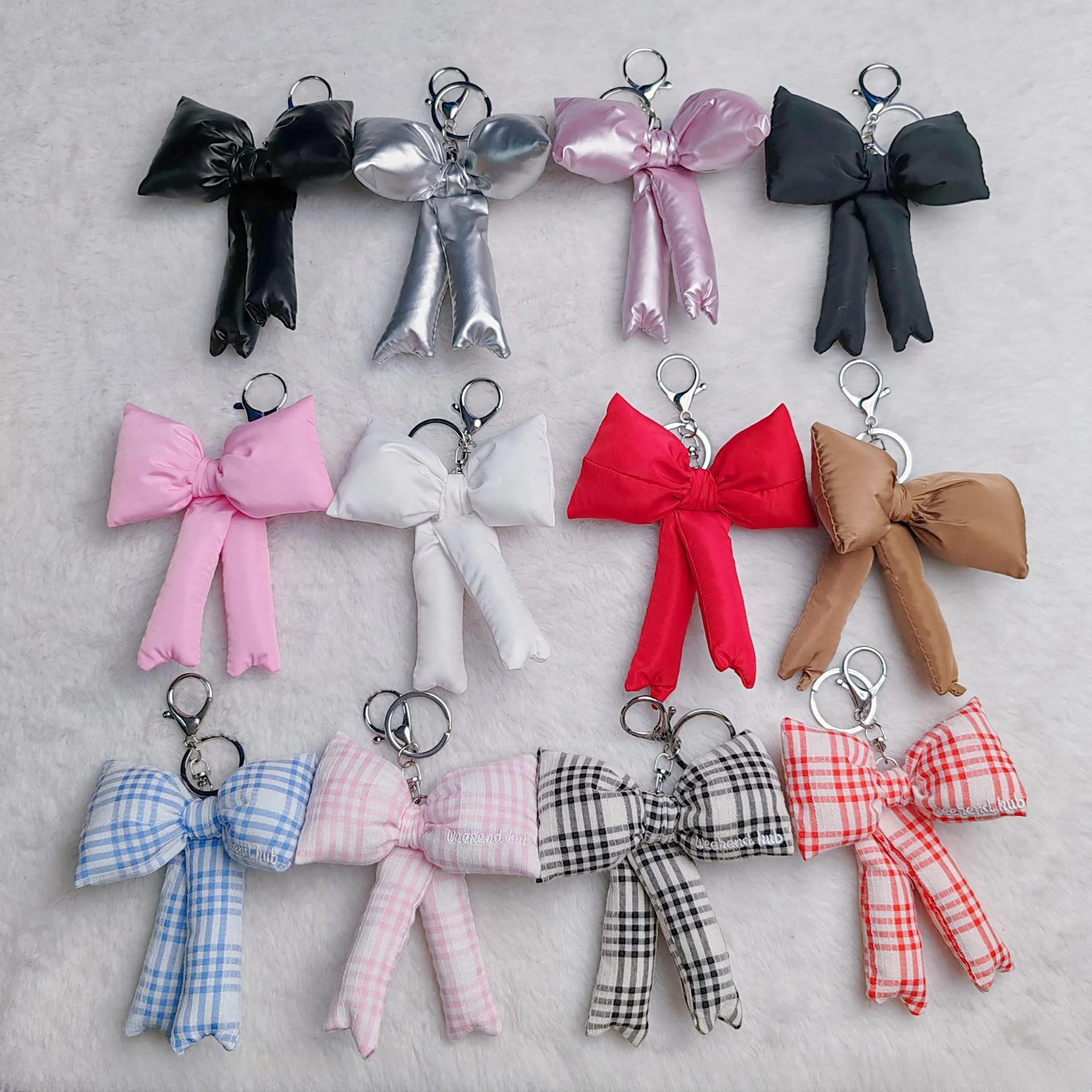 Cute Korean Style Bowknot Keychain Bag Pendant PU Fabric Bow Key Chain Ring Fashion Accessories Handbag Charm Gift