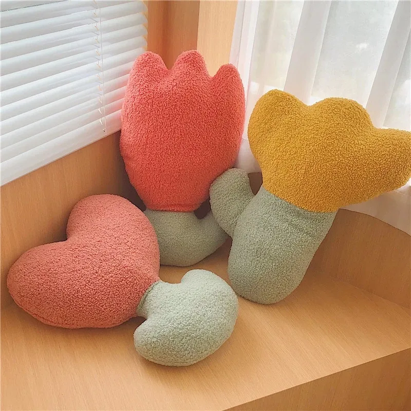 Süßes Tulpen Blumen Plüschkissen Teddy Plüsch Gestopfte Pflanze Kissen Weiches Kreatives Mädchenhaftes Sofa Spielzeug Heimdekoration