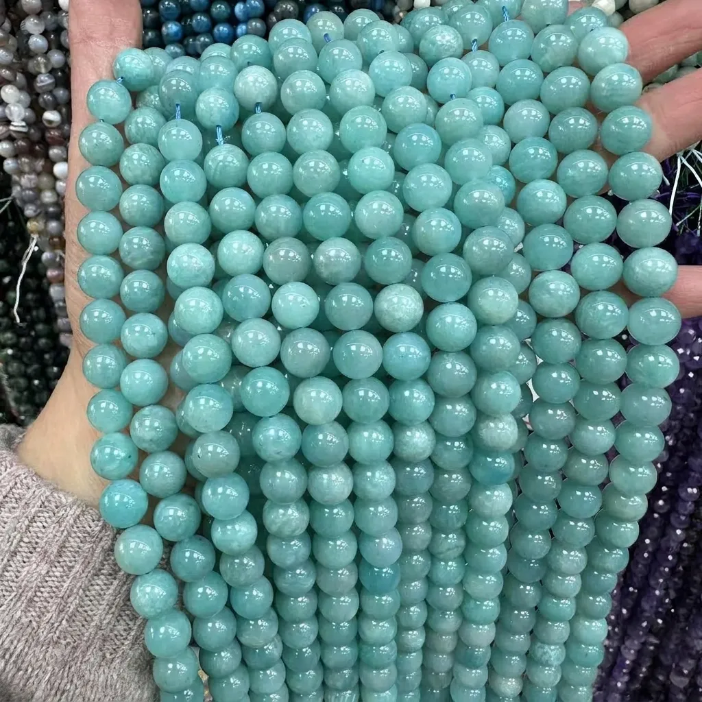 Piedra Natural Amazonita Cuentas Redondas Pulidas Cuentas Sueltas Para Bricolaje Collar Pulsera Pendientes Accesorios De Joyería
