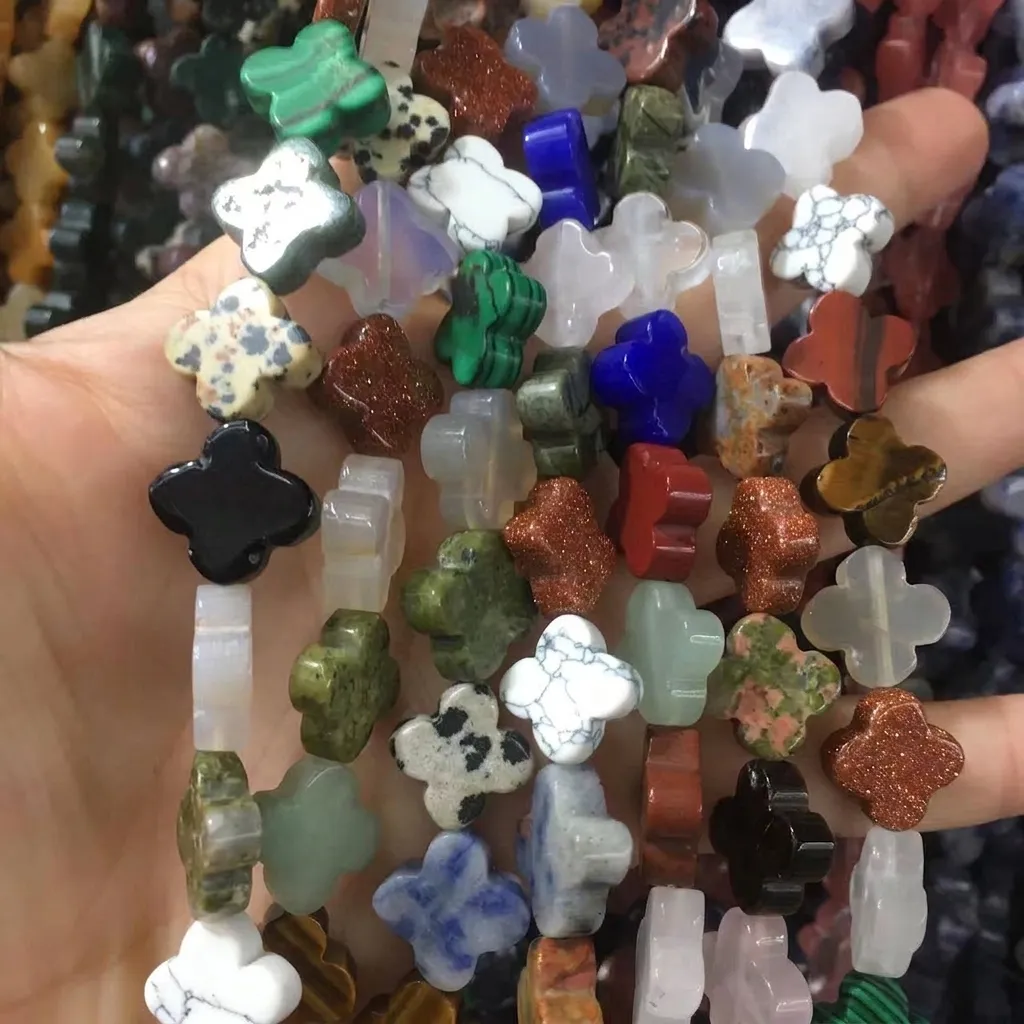 Natural Stone Clover Beads Flower Shaped DIY Jewelry Accessories For Bracelet Necklace Making Handmade Loose Polished Beads