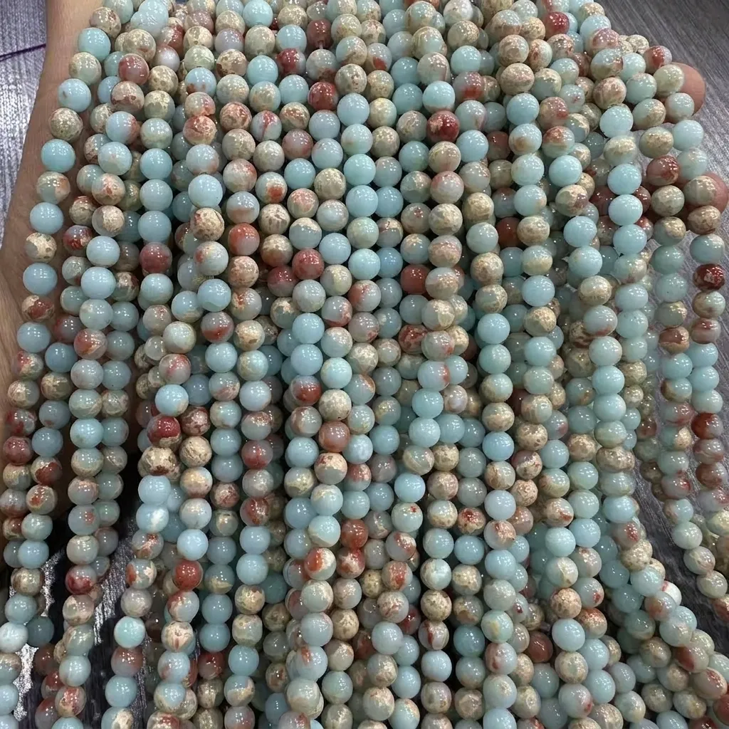 Cuentas Redondas de Piedra Shoushan Natural Cuentas Espaciadoras Sueltas Pulidas Textura de Mármol Cuentas Minerales para Fabricación de Collares Pulseras DIY