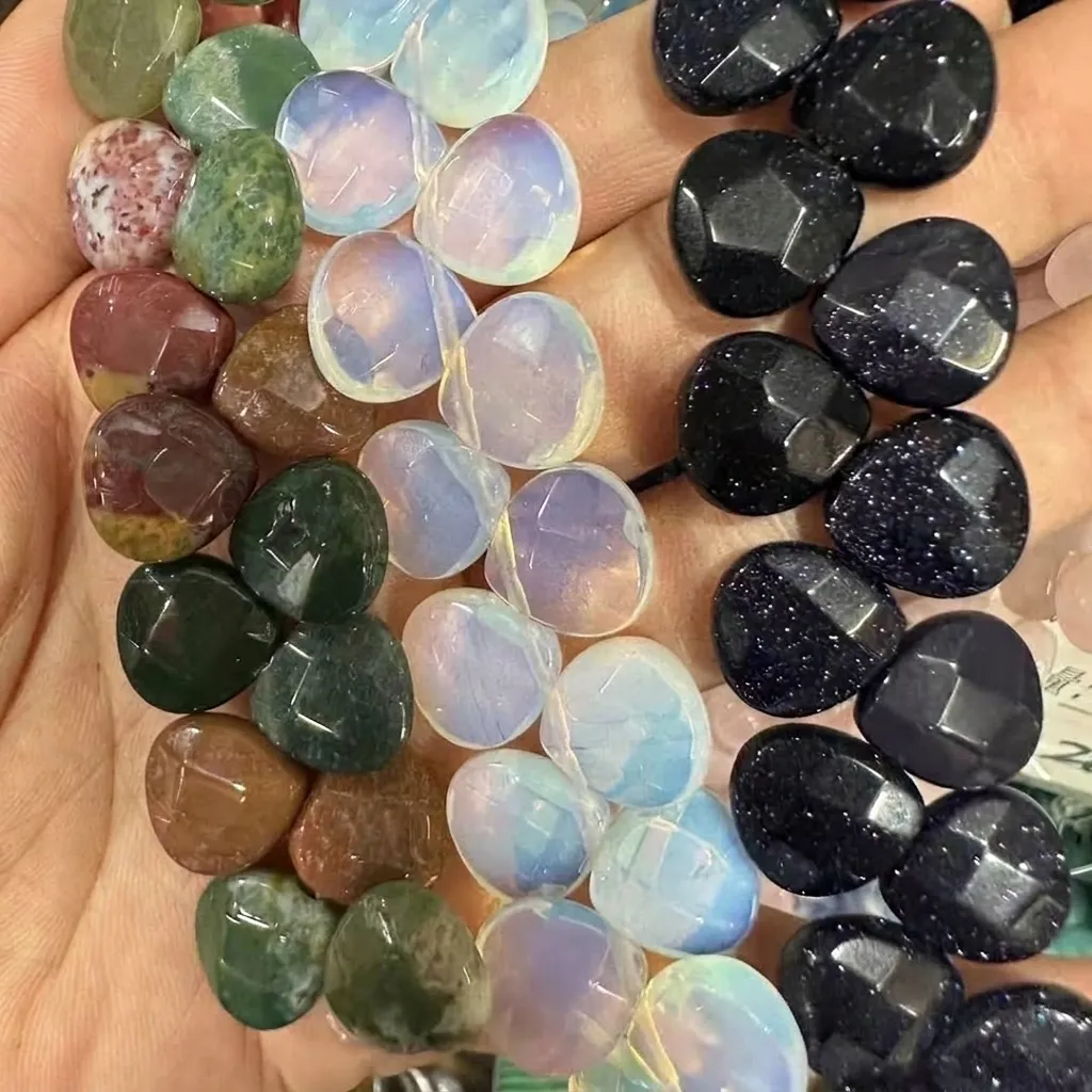 Natural Stone Faceted Beads Heart Waterdrop Agate Tiger Eye Loose Beads For DIY Jewelry Making Bracelet Necklace Accessories