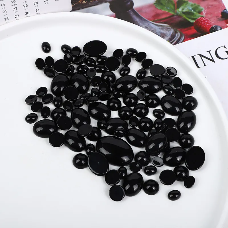 Natuurlijke Zwarte Agaat Cabochons Rond Ovaal Platte Achterkant Zwarte Onyx Losse Edelstenen Voor DIY Sieraden Maken Ringen Hangers Accessoires