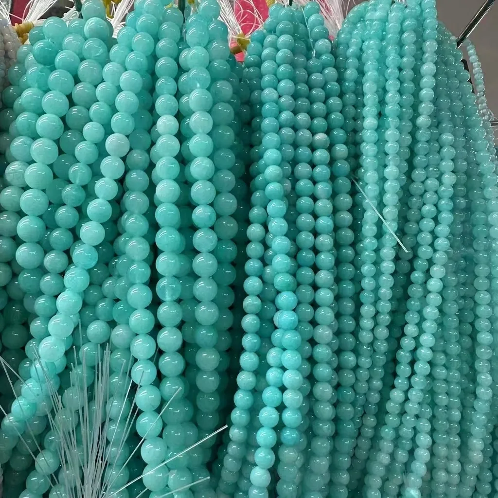 Piedra Natural Cuentas Sueltas Redondas Lisas Teñido Amazonita Hilo para Bricolaje Collar Pulsera Fabricación Joyería Componente