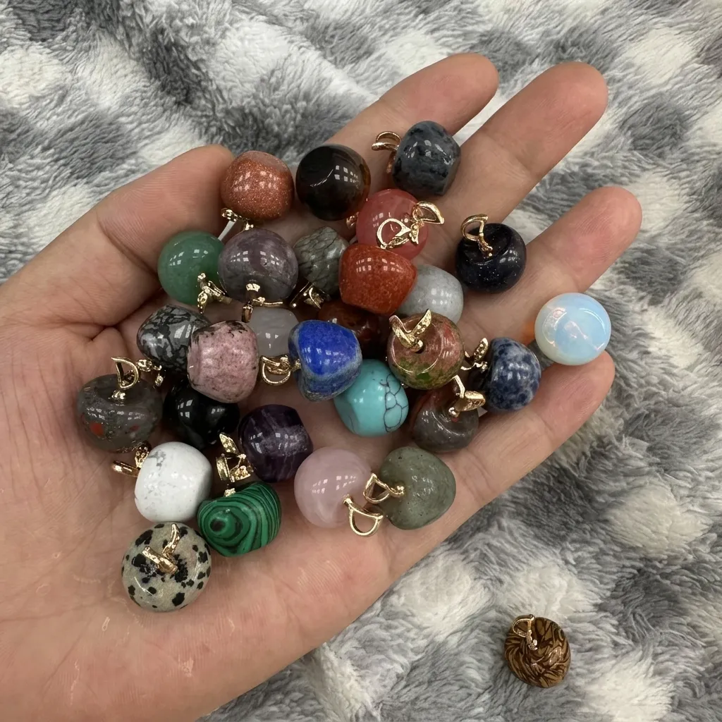Natural Stone Apple Pendants Mixed Colors Agate Crystal Charms For DIY Earrings Bracelets Jewelry Making Accessories