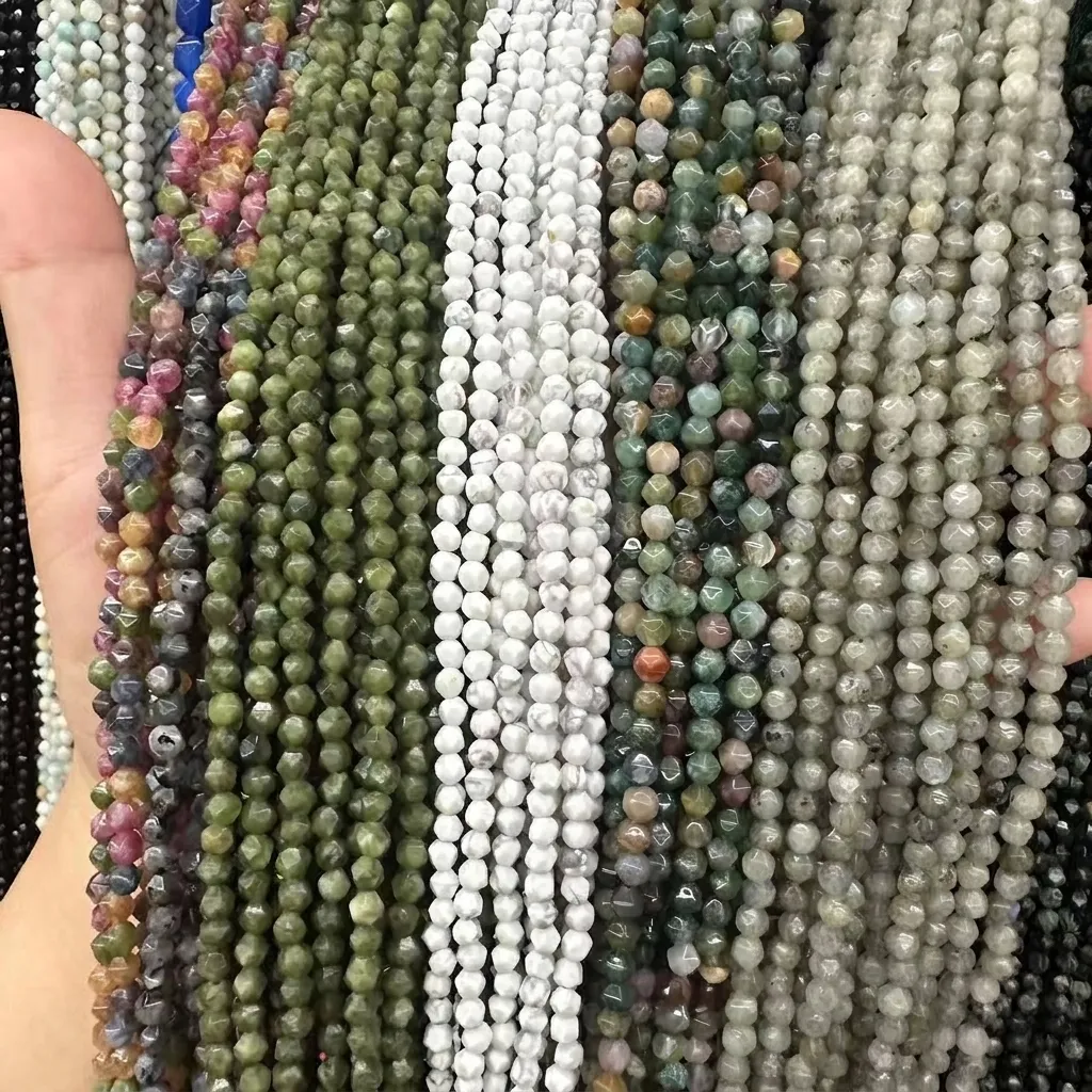 Perles en Pierre Naturelle Facettées 4mm Coupe Triangulaire Perles Intercalaires en Vrac pour la Fabrication de Bijoux DIY Bracelet Collier Accessoires