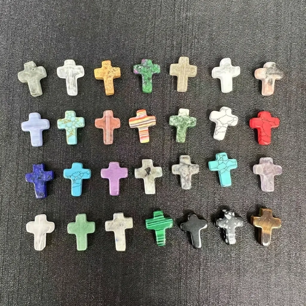 Natural Stone Crystal Agate Cross Loose Beads Vertical Hole Religious Beads For DIY Jewelry Bracelet Necklace Accessories