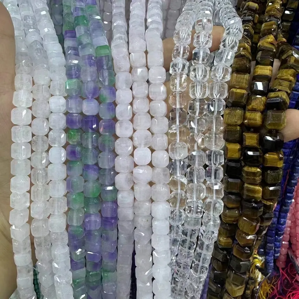Perles en Pierre Naturelle Carrée Facettée de 10mm Accessoires de Fabrication de Bijoux DIY Perles en Cube de Cristal d'Agate Naturelle pour Bracelet Collier