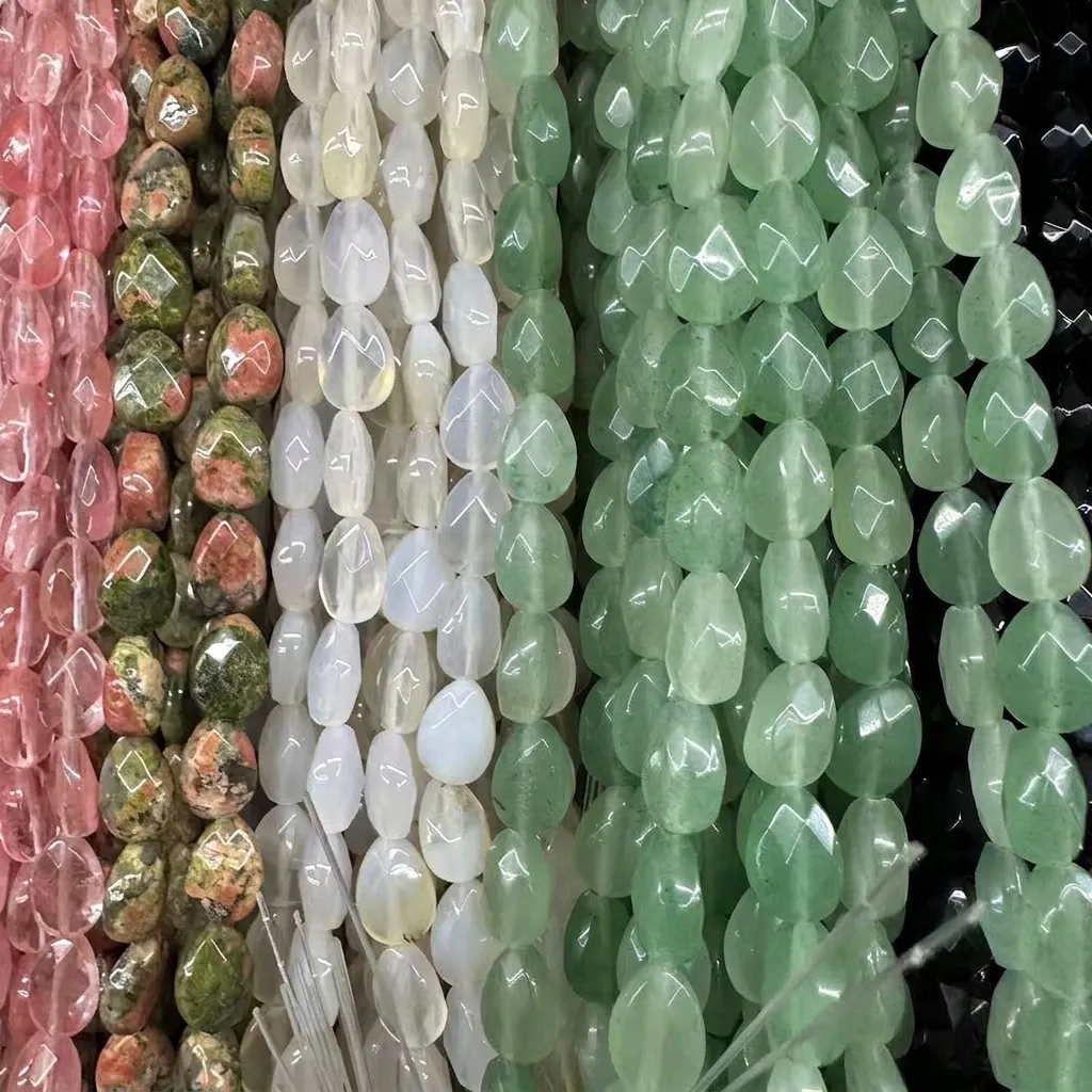 Faceted Flat Teardrop Natural Stone Crystal Loose Beads With Straight Hole For DIY Jewelry Making Spacer Beads