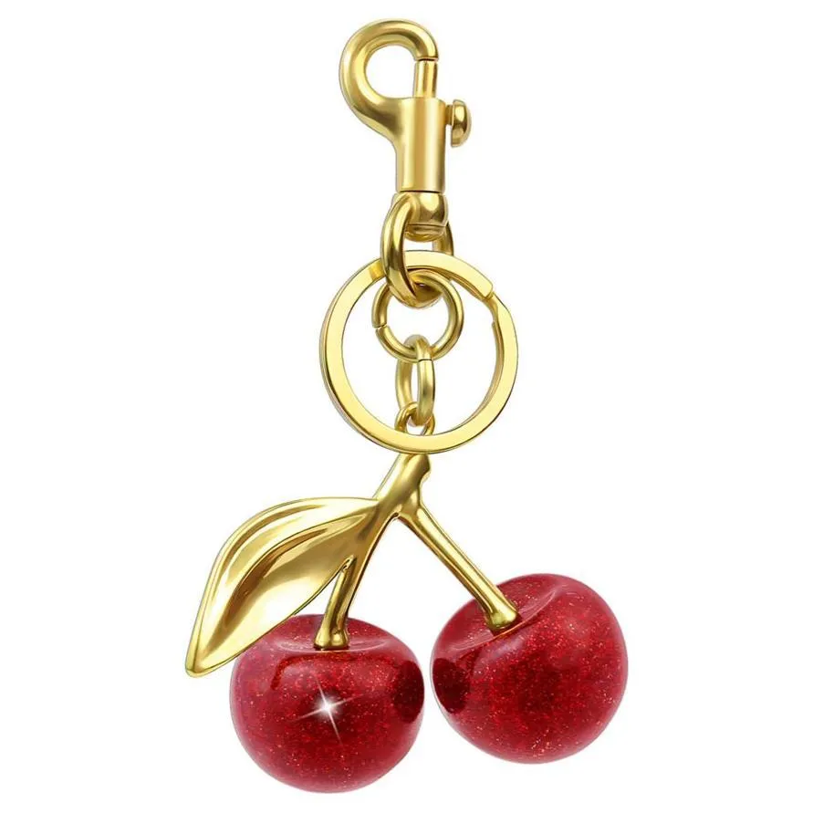 Portachiavi Ciliegia ciondolo borsa metallo glitter frutta rossa anello portachiavi per donne decorazione appendiabiti interni auto