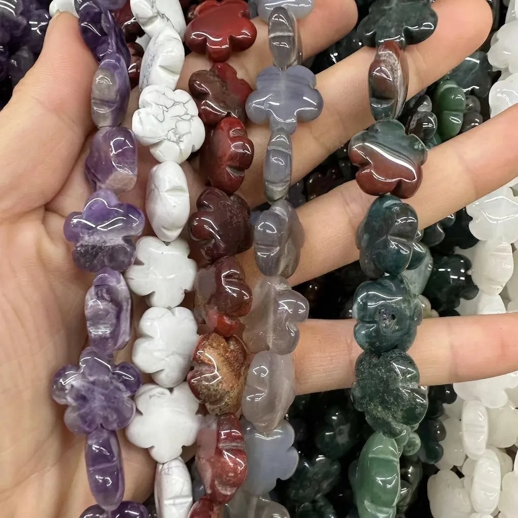 Natural Stone Flower Shaped Loose Beads Plum Blossom Carved Spacer Beads For DIY Jewelry Making Necklaces Bracelets Accessories