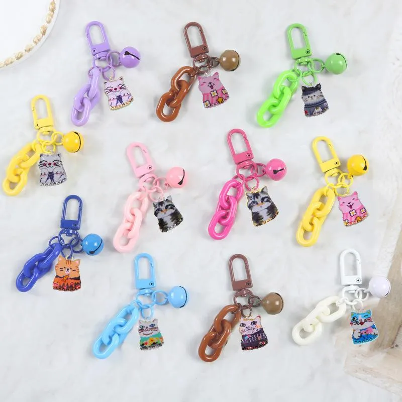 Carino Lega Goccia d'Olio Gatto Portachiavi Catena Colorata Campana Borsa Ciondolo Accessorio DIY Moda Animale Portachiavi Gioielli Regalo