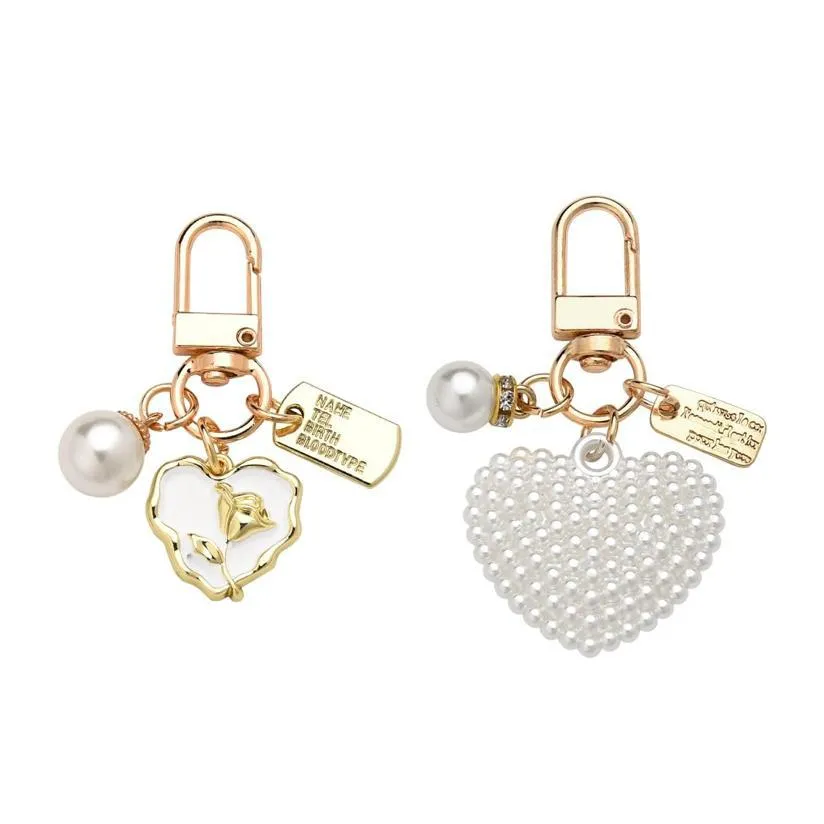 Pearl Heart Keychain Alloy Artificial Pearl Bag Charm Cute Handbag Wallet Pendant Women Car Key Chain Accessory