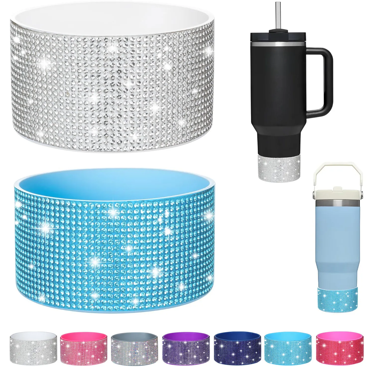 Manchon de Bouteille d'Eau en Silicone Strass Bling Paillettes Couvercle de Tasse Protecteur Anti-Dérapant pour Accessoires de Gobelet