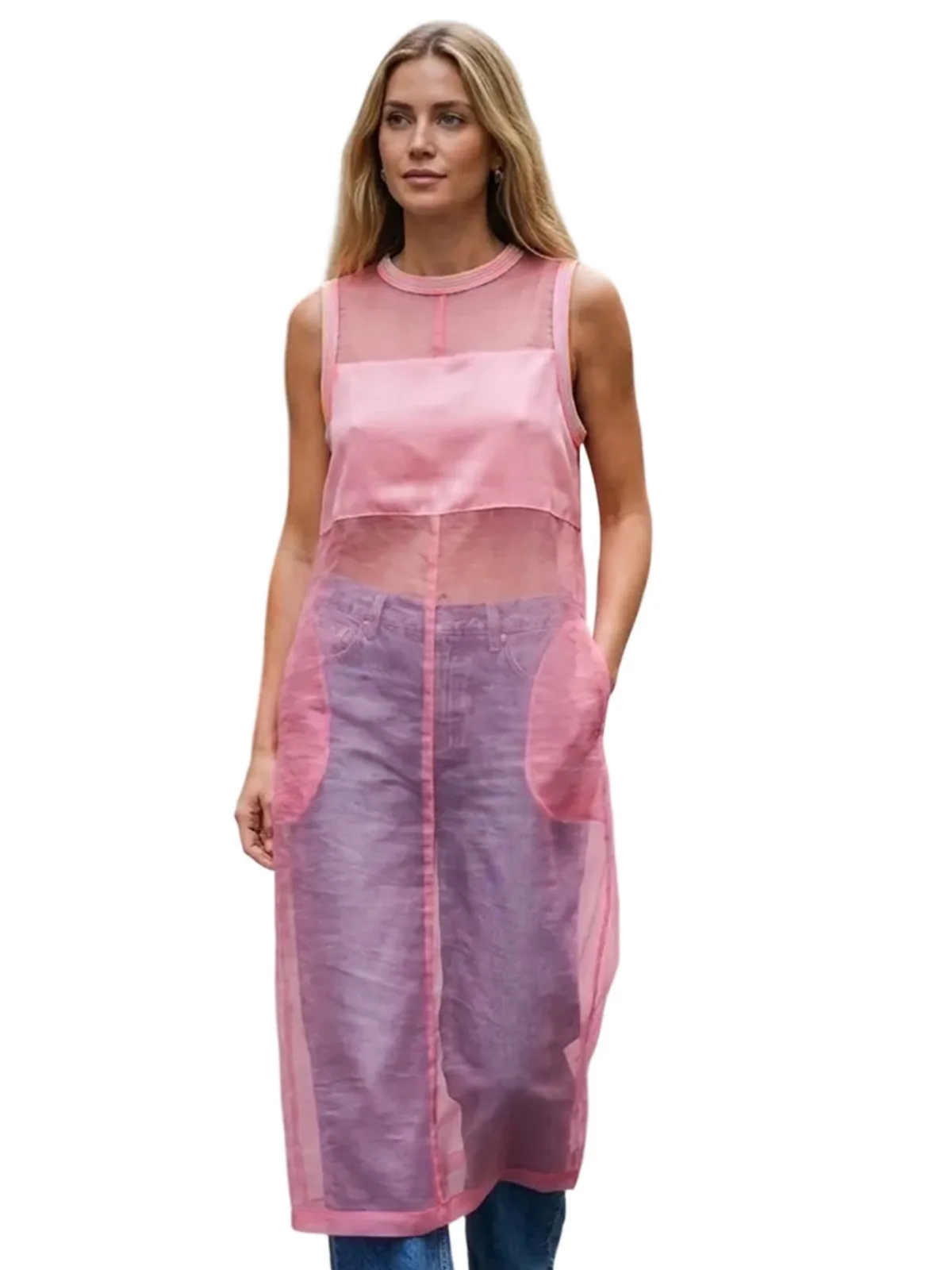 Vestido Midi Recto Sin Mangas de Color Sólido Casual para Mujer Elegante Vestido Largo Holgado de Poliéster