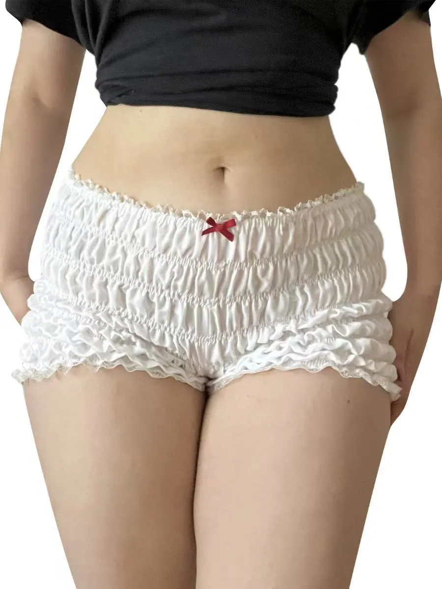 Pantaloncini Corti a Vita Bassa con Bordo in Pizzo Arricciato Casual Sexy Aderente Stampa Bacche Estate Donna