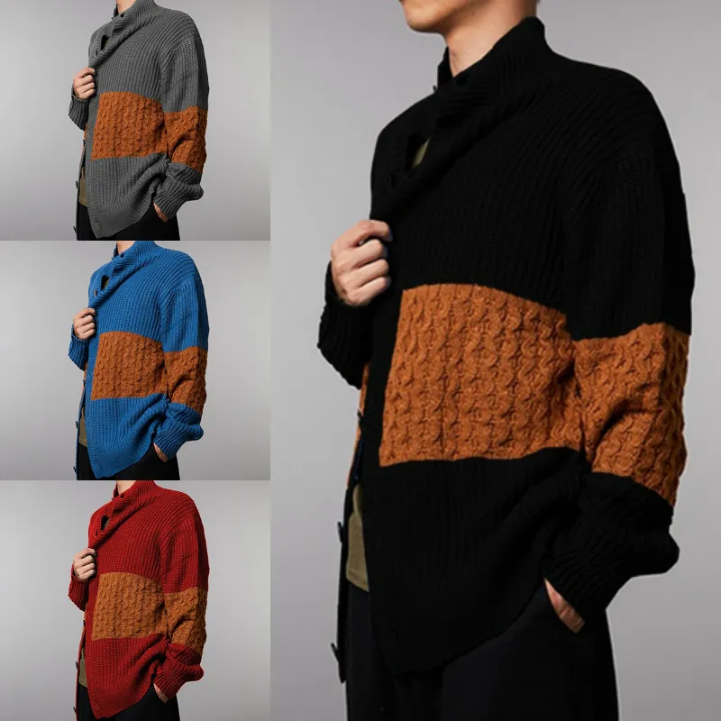Men's Casual Cardigan Long Sleeve Color Block Knitwear Autumn Winter Button Up Acrylic Sweater For Daily Wear