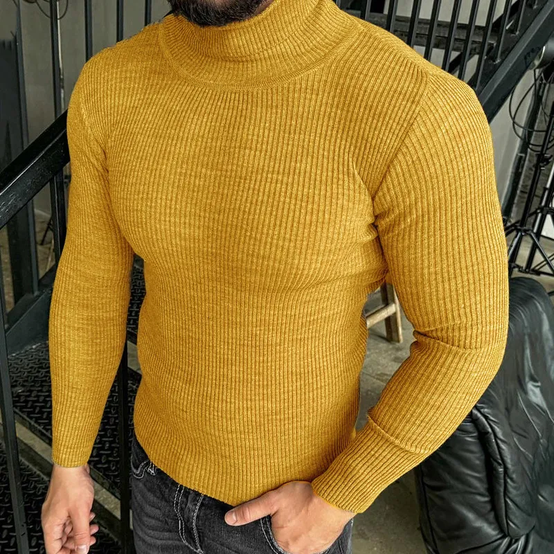 Men's Slim Fit Turtleneck Sweater Winter Long Sleeve Ribbed Knit Pullover Casual Basic Solid Color Stretch Top