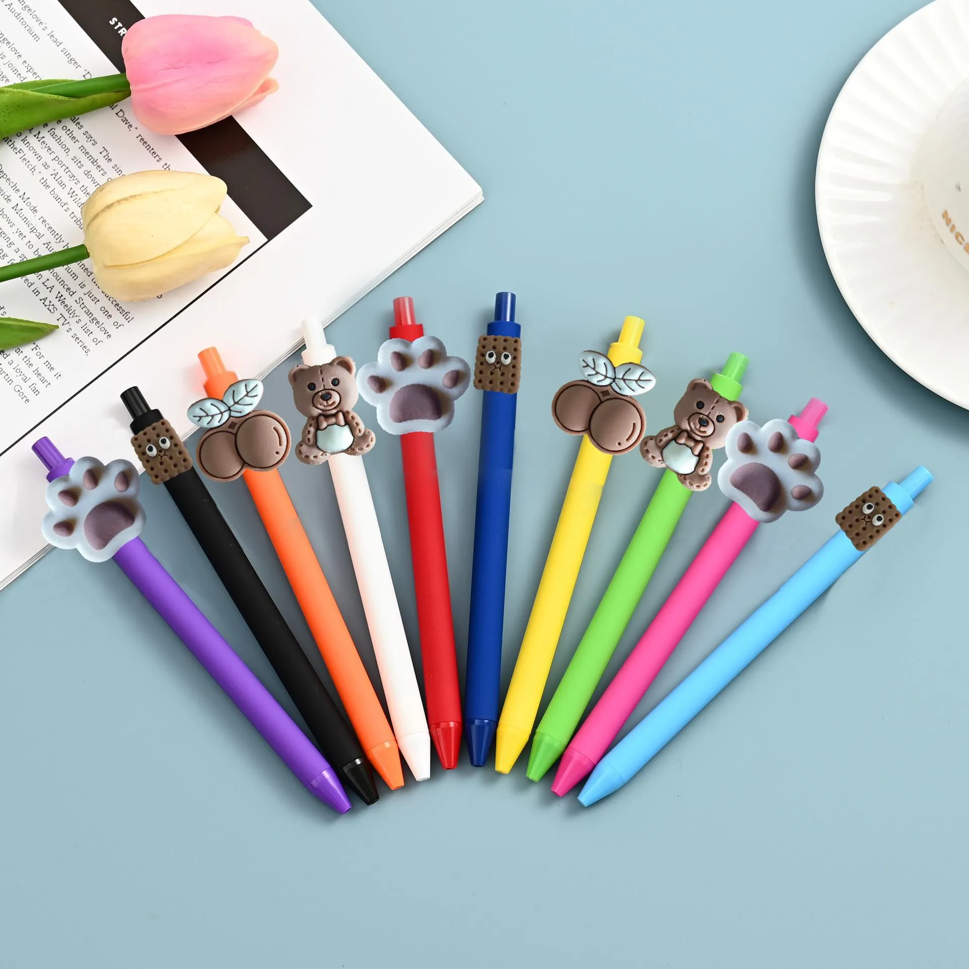 Cute Cartoon Bear Gel Pen Set Colorful Neutral Writing Pens Student School Stationery Office Supplies Gift