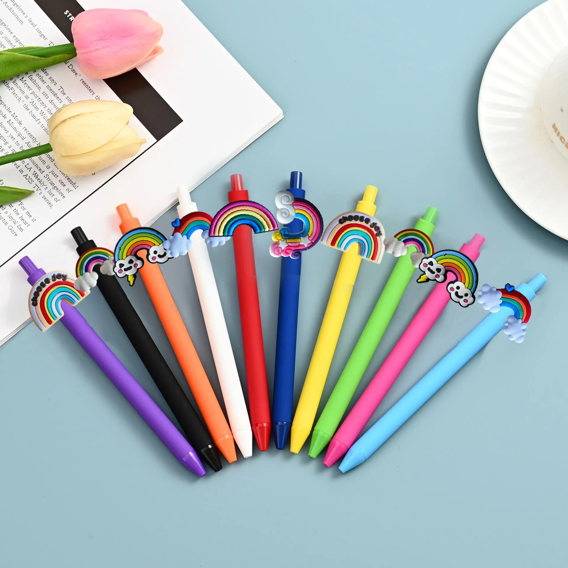 Cute Rainbow Cloud Gel Pen Press Type Multicolor Writing Pens For Students Office School Stationery Supplies