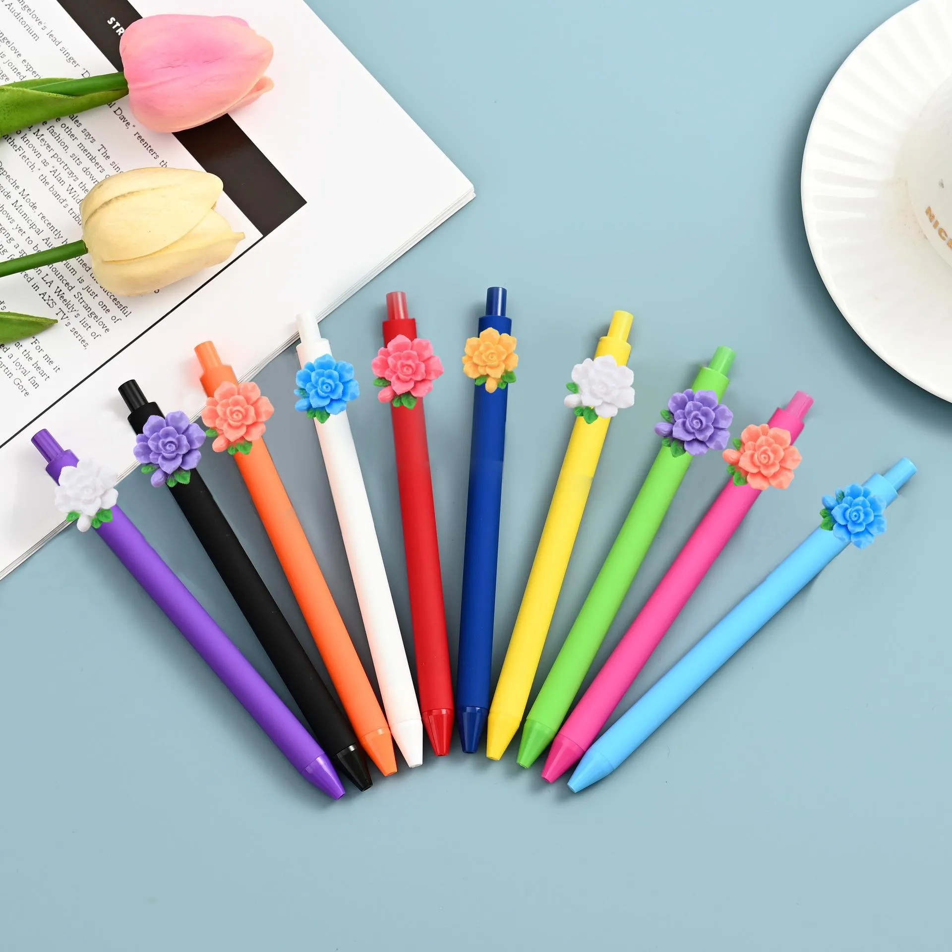 Süße Blumen Gelstifte Bunte Ästhetische Schreibstifte Mit 3D Harz Blume Dekor Schöne Schule Schreibwaren Für Journaling