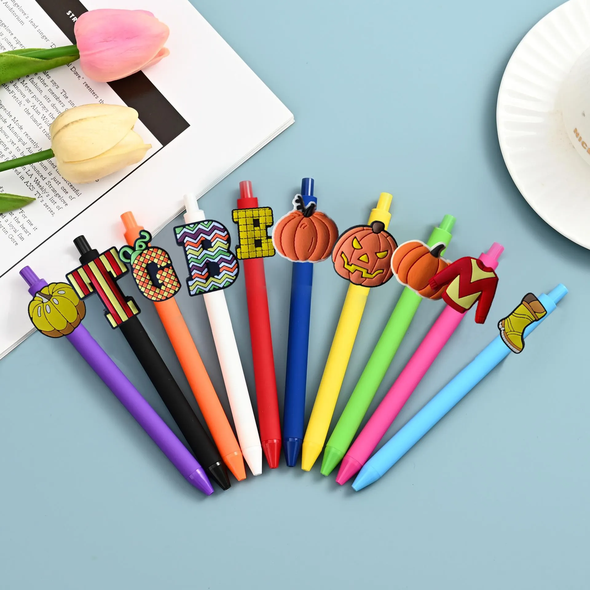 Thanksgiving Theme Colored Gel Pen Set Cute Cartoon Pumpkin Pendant Rollerball Pens For Kids School Office Stationery