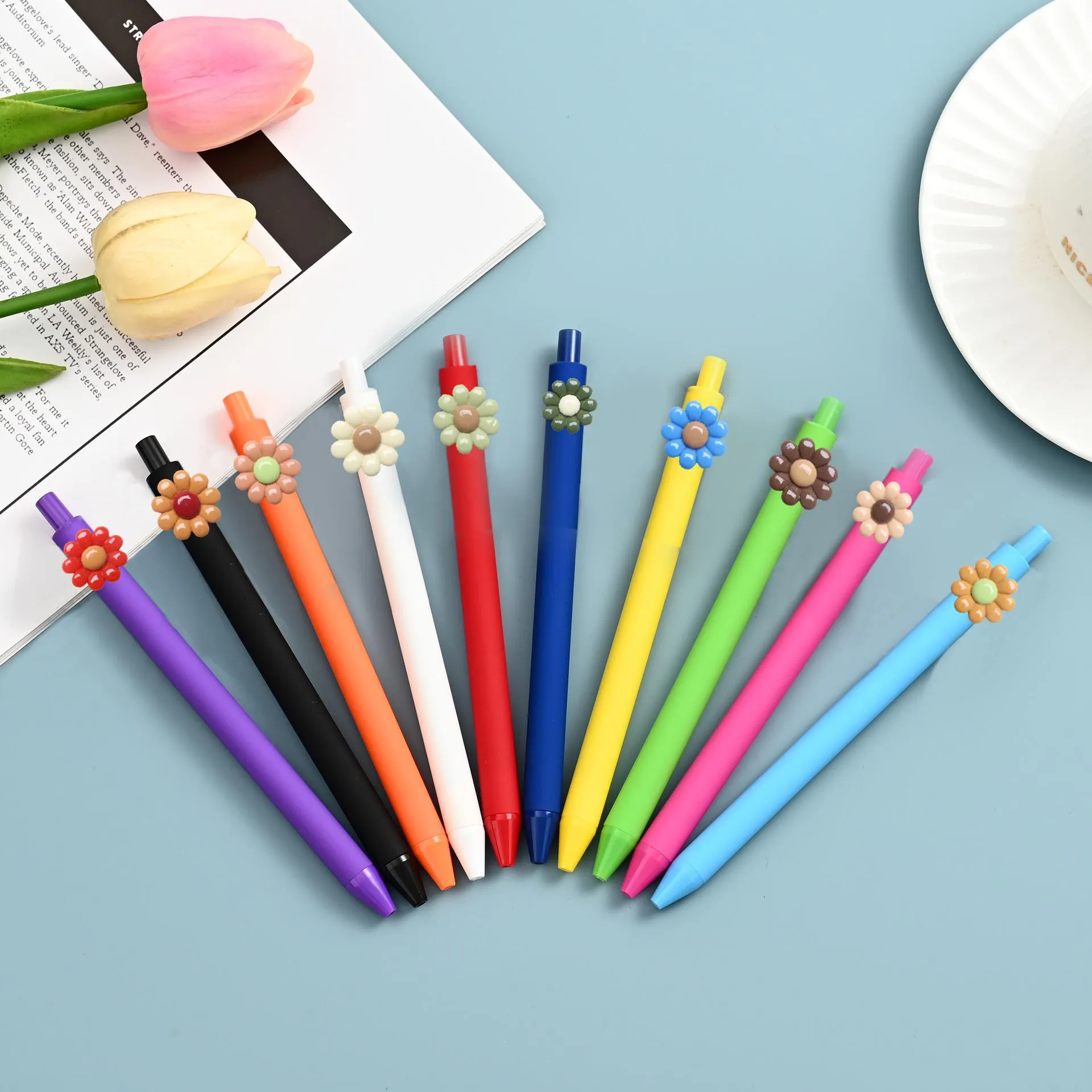 Buntes Blumen Harz Flicken Gelstift Süßer Schüler Schreibstift Mehrfarbig Büro Schule Schreibwaren Zubehör