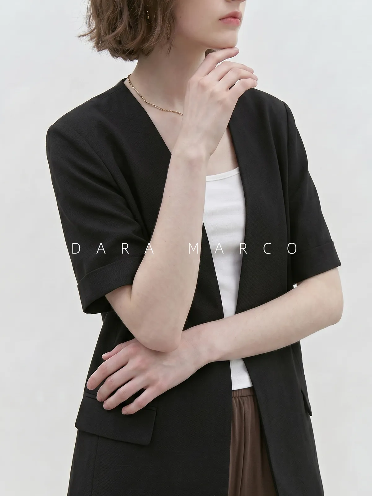 Γυναικείο Casual Blazer από Ίνα Τριακετικής Μέτριο-Μακρύ Φαρδύ Χωρίς Γιακά Μισό Μανίκι Jacket Commuter Style Suit Outerwear