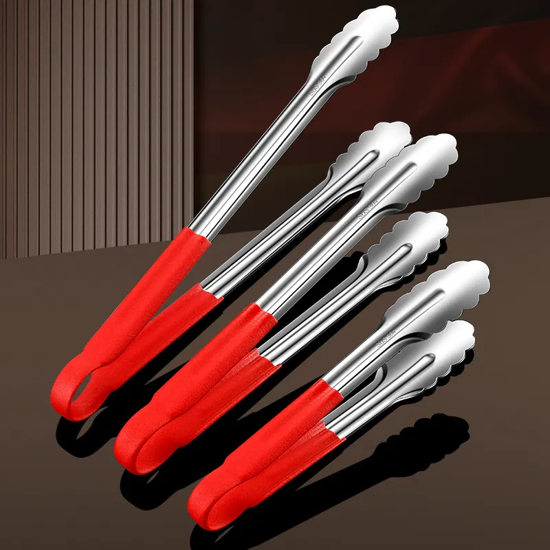 Pinze per Alimenti in Acciaio Inossidabile 304 Ispessito Cucina BBQ Cottura al Forno Manico in Silicone Antiscottatura