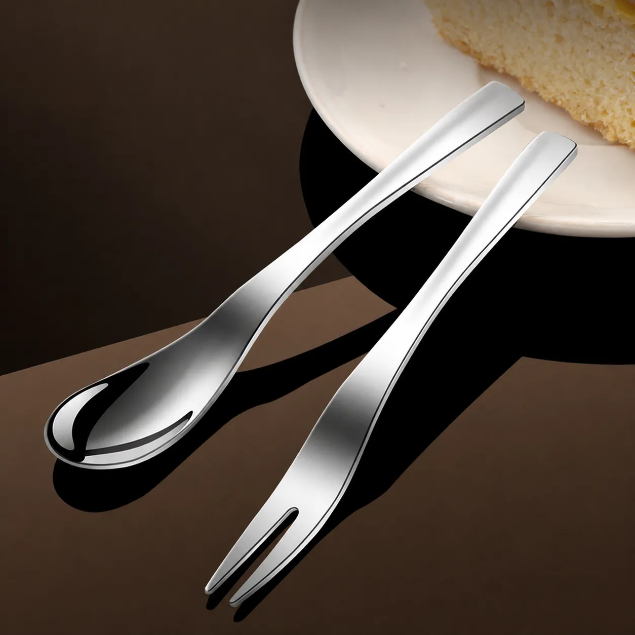 Edelstahl Fruchtgabel Und Kaffeelöffel Set Minimalistisch Poliert Dessert Kuchen Kleine Gabeln Geschirr